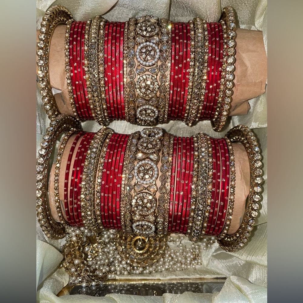 Red and Gold Bangle bridal Set with Kareela